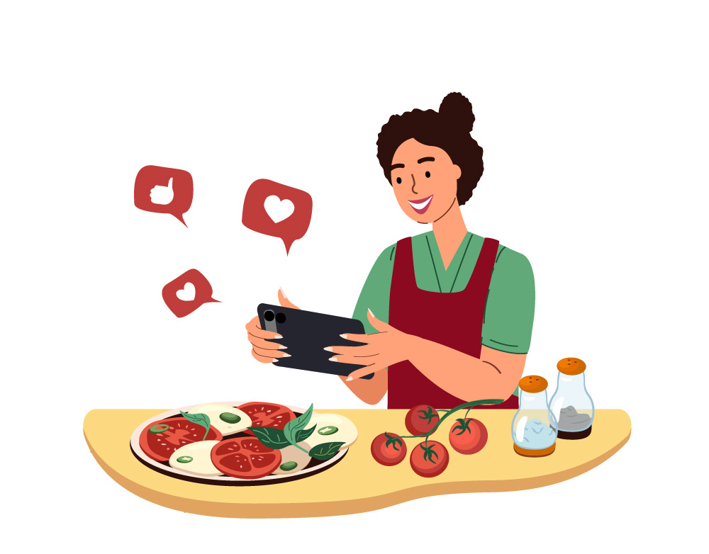 Illustration of woman taking a photo of her food